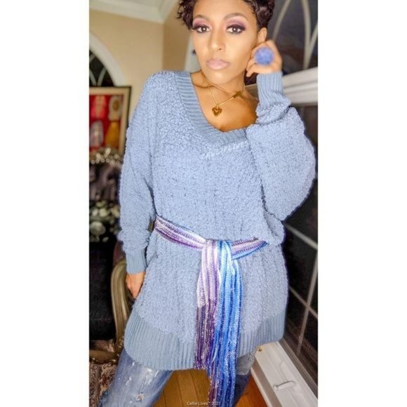 Callie Plus Oversized Popcorn Cable Lounge Sweater 1X - Picture 2 of 11